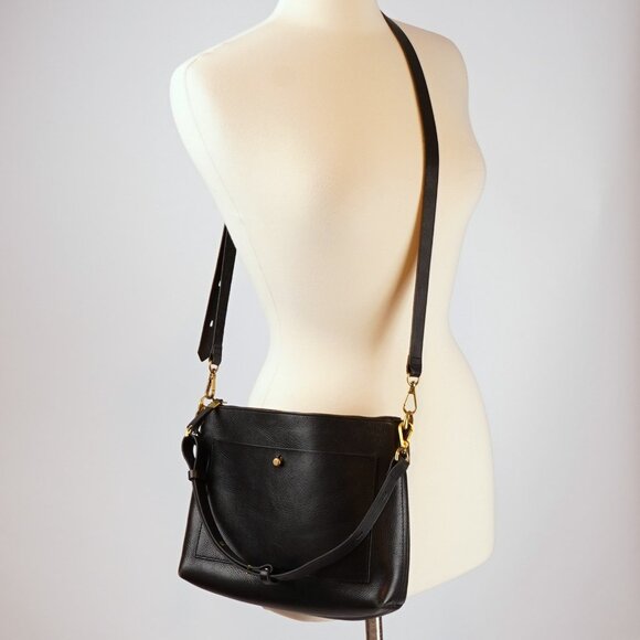 Madewell The Transport Shoulder Crossbody True Black Leather Gold Hardware - Picture 1 of 7
